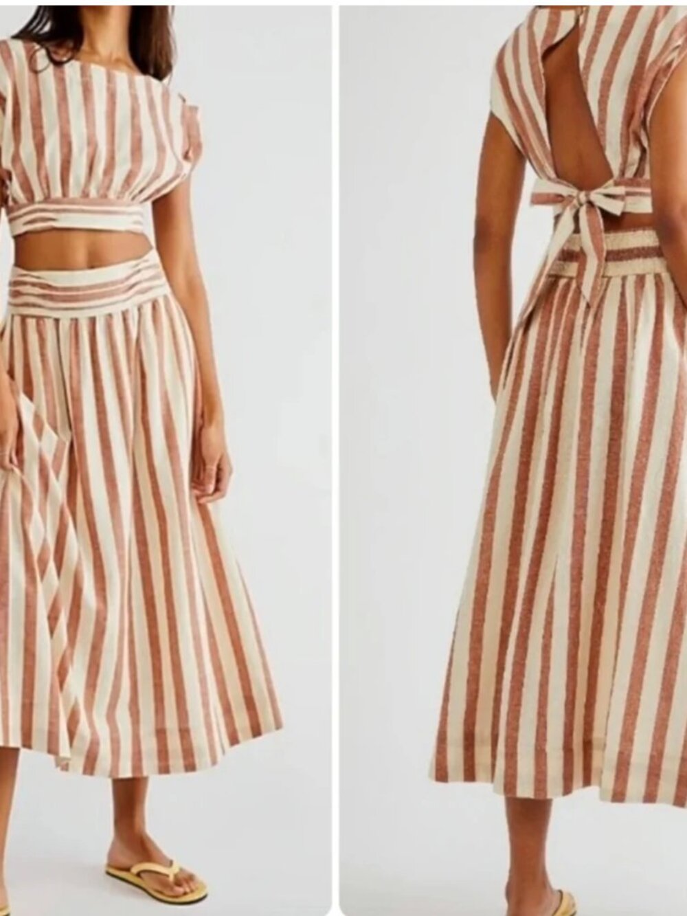 Free People Free-Est Whatta Sight Set Medium NWT Striped Crop Top Midi Skirt